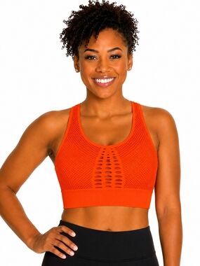 As ROSE RICH ATHLETIC SPORTS TOP High-Impact Orange Mesh Sports Bra SIZE Medium